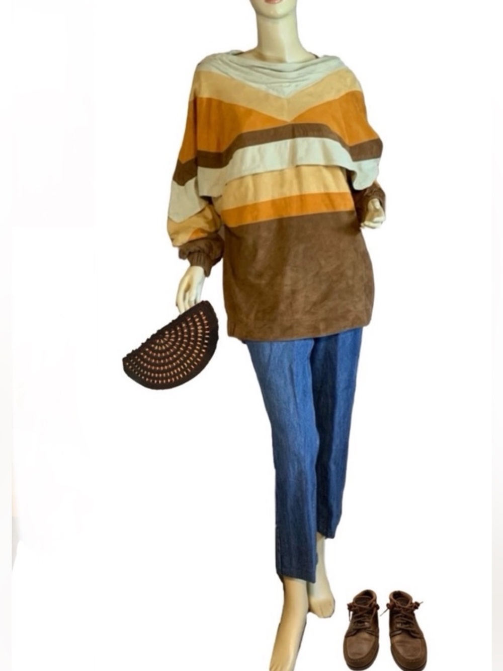 VINTAGE 1970'S BROWN SUEDE PULLOVER LAYERED TUNIC (L)
